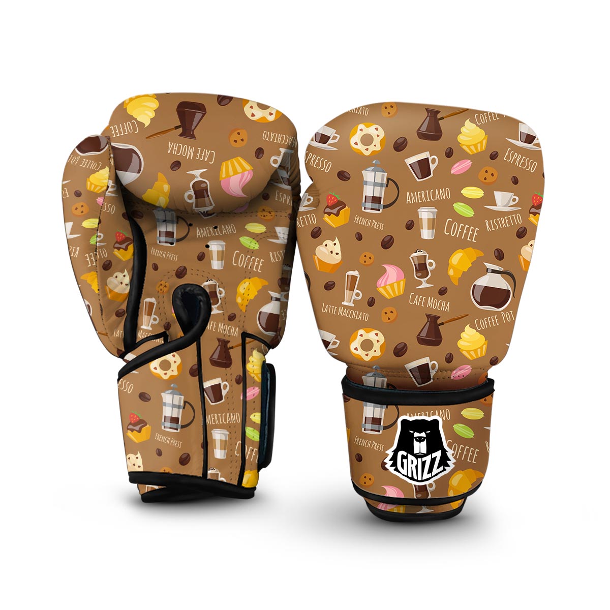 Set Coffee Pattern Print Boxing Gloves-grizzshop