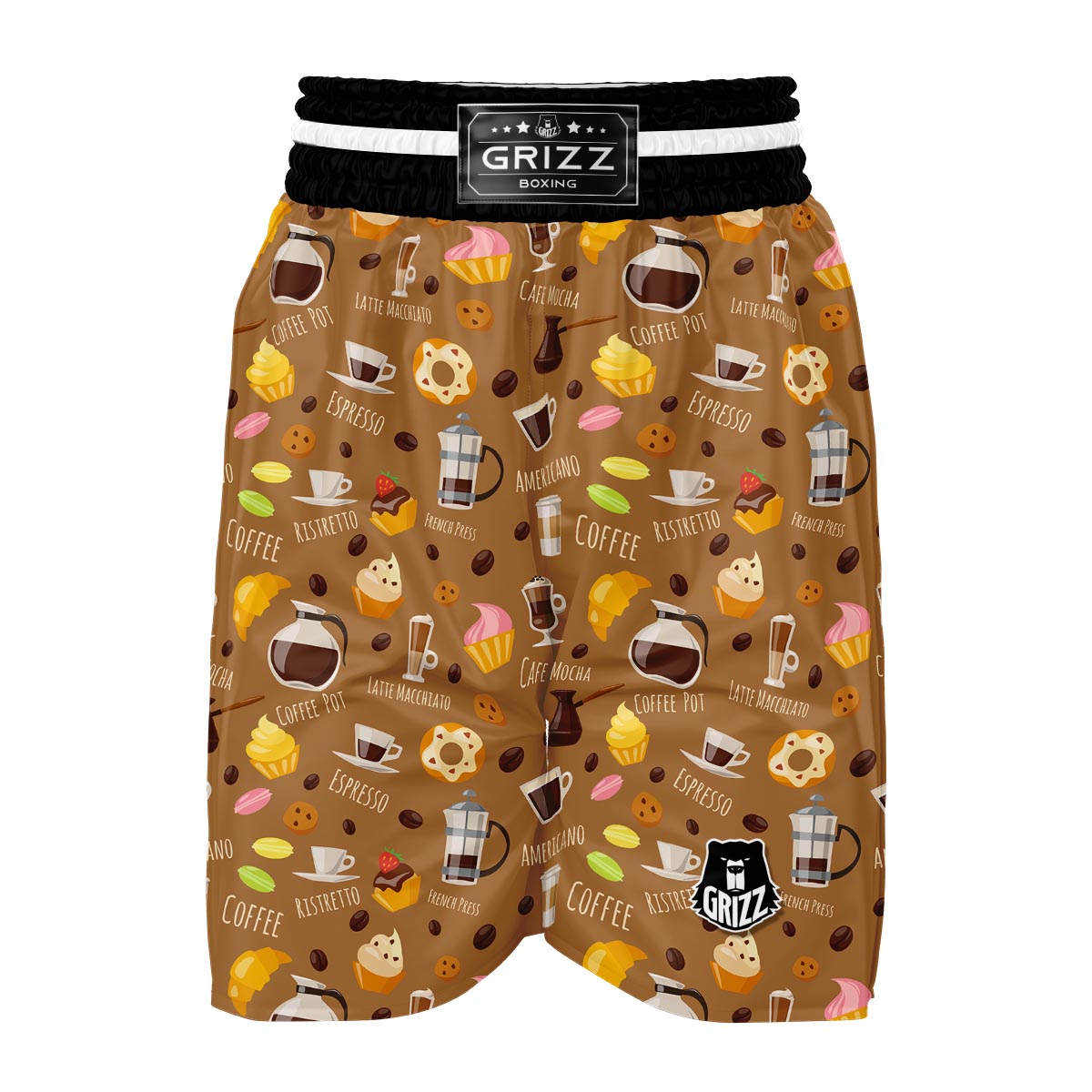 Set Coffee Pattern Print Boxing Shorts-grizzshop