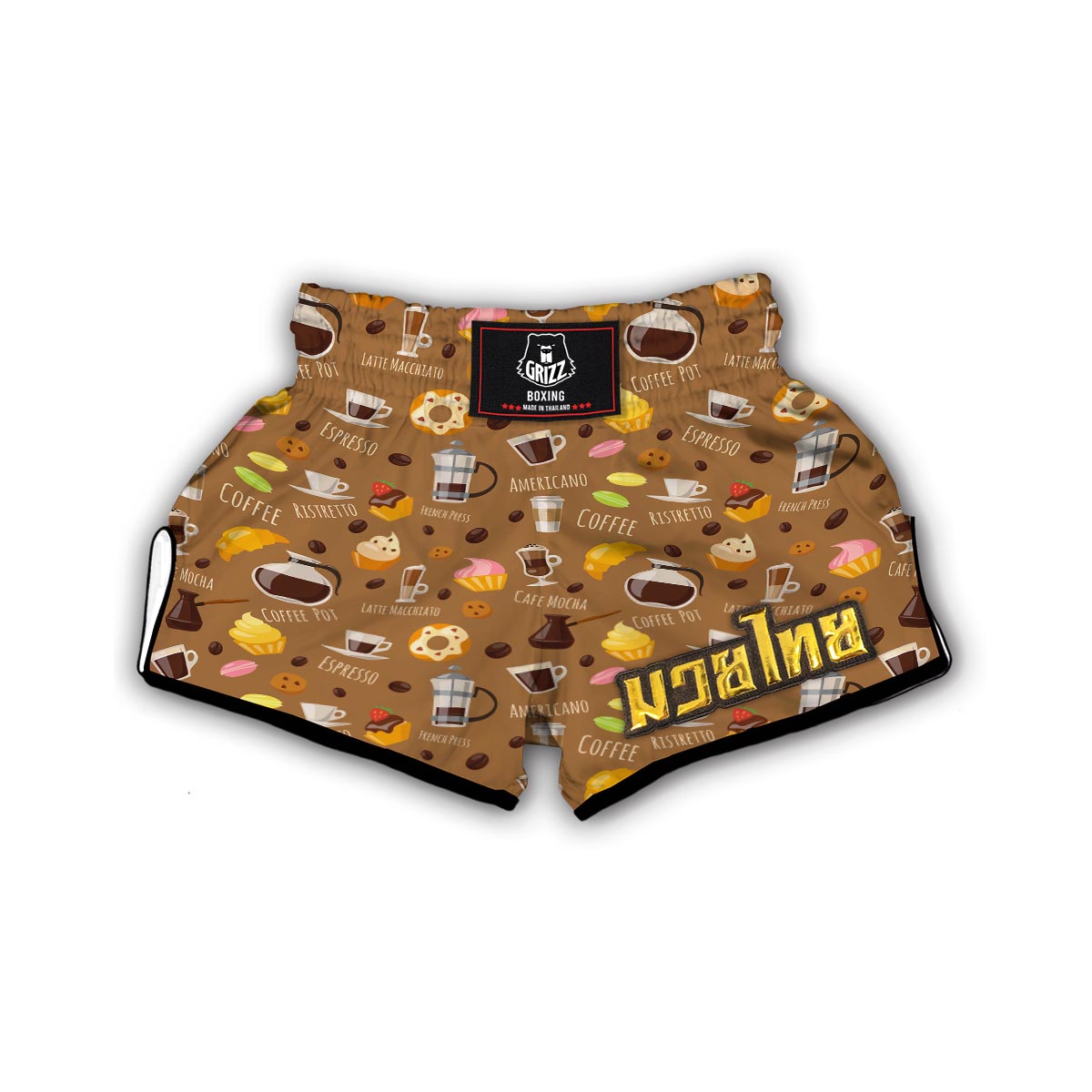 Set Coffee Pattern Print Muay Thai Boxing Shorts-grizzshop