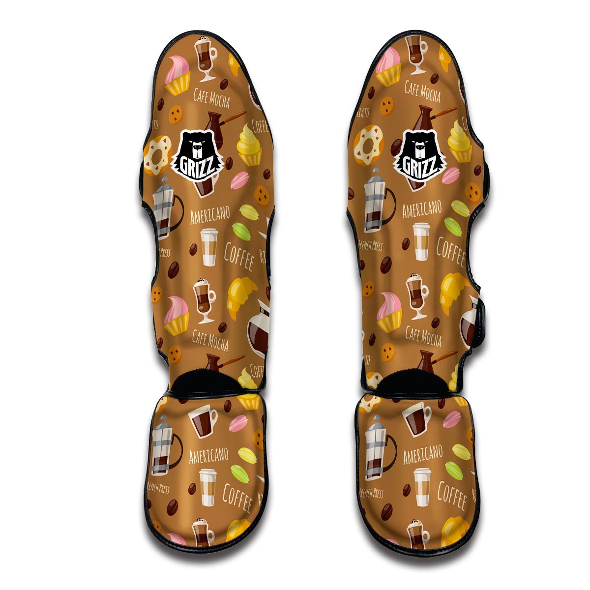 Set Coffee Pattern Print Muay Thai Shin Guards-grizzshop