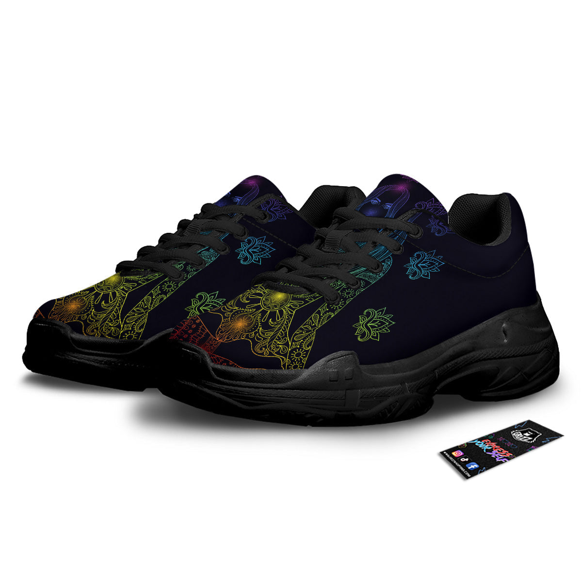 Seven Chakras Bohemian Print Black Chunky Shoes-grizzshop