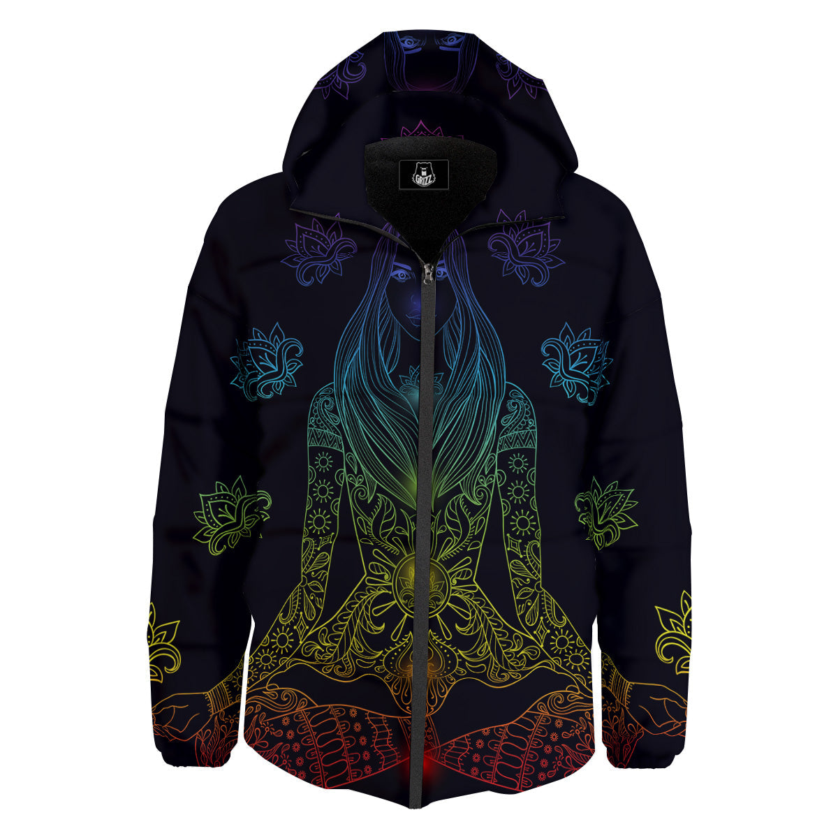 Seven Chakras Bohemian Print Down Jacket-grizzshop
