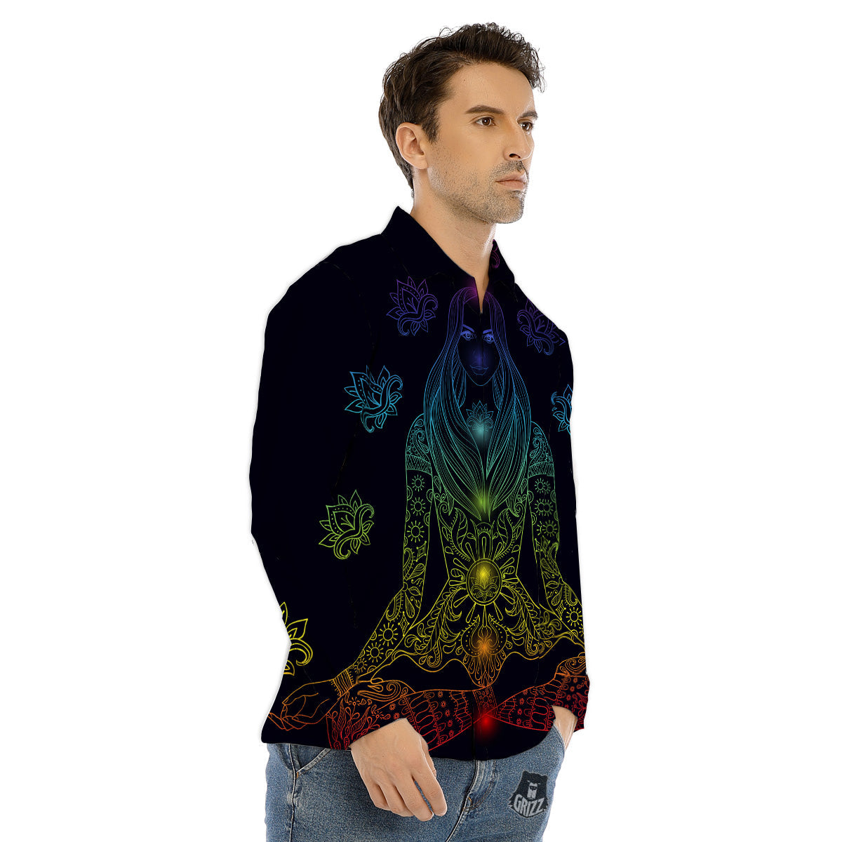 Seven Chakras Bohemian Print Men's Dress Shirts-grizzshop