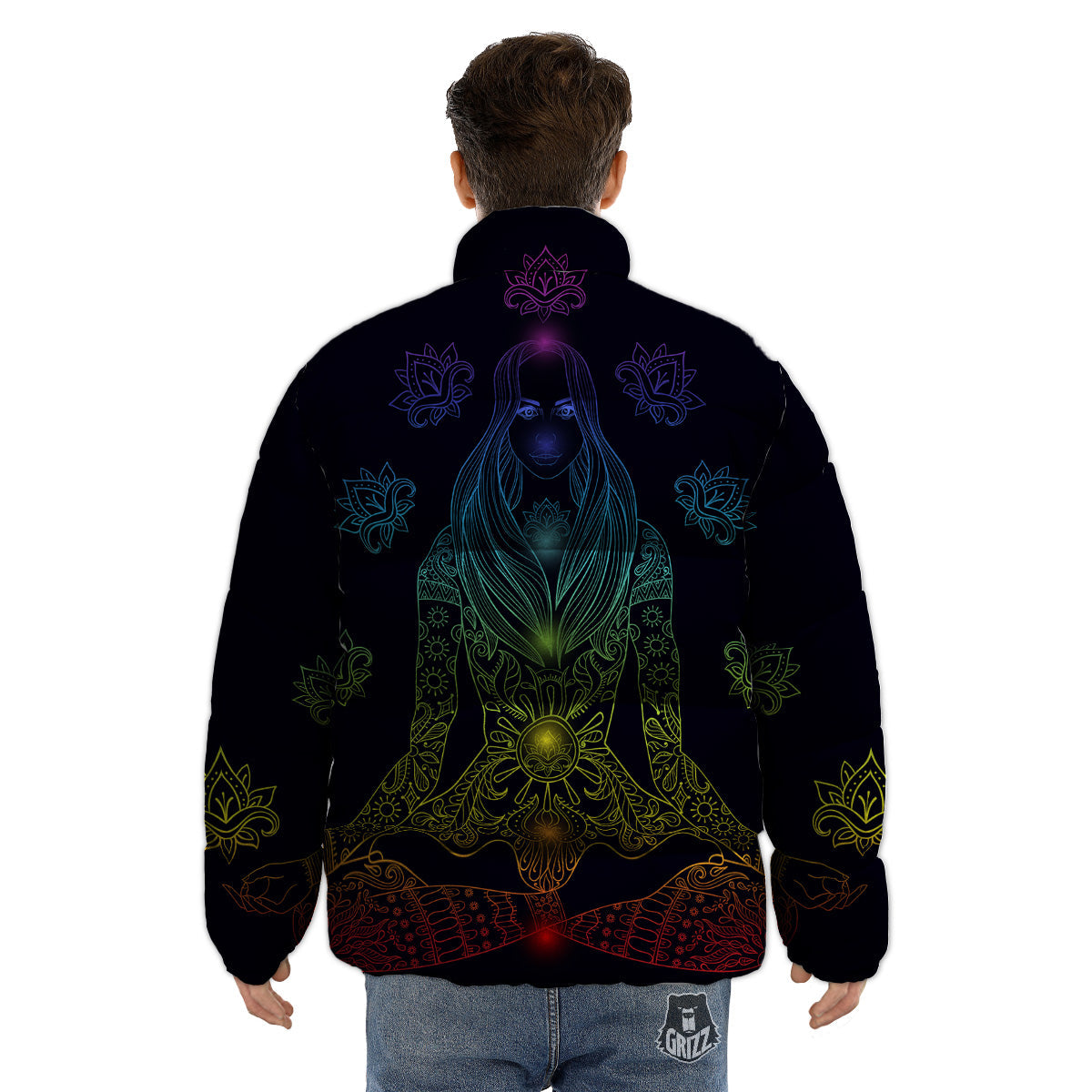 Seven Chakras Bohemian Print Puffer Jacket-grizzshop