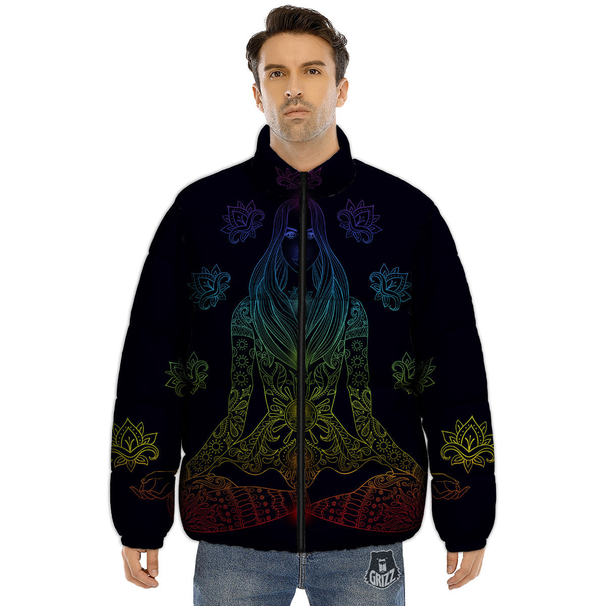 Seven Chakras Bohemian Print Puffer Jacket-grizzshop