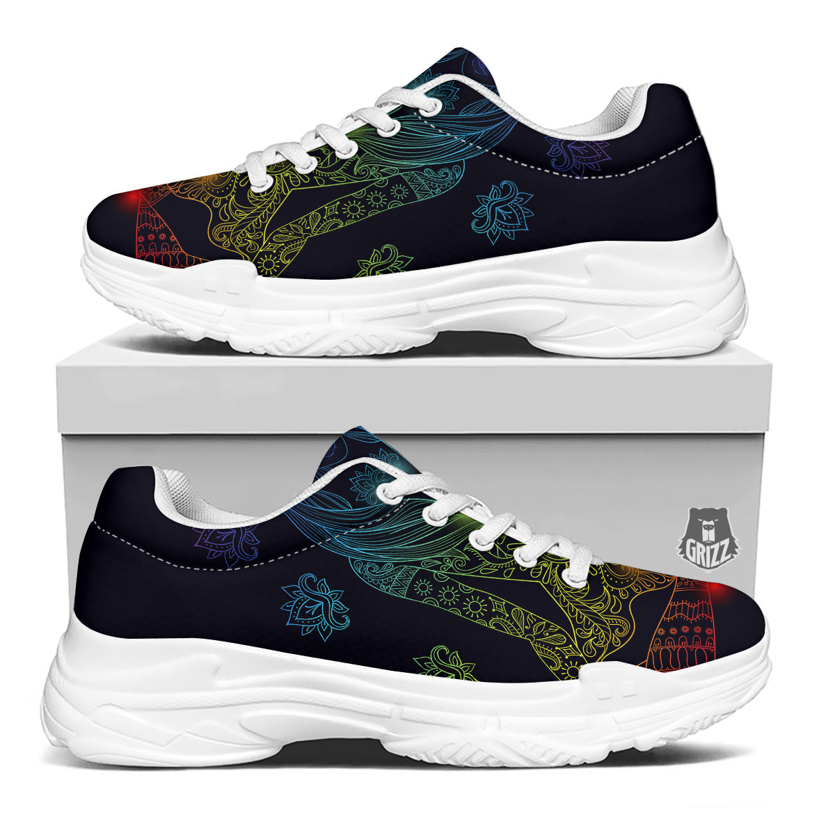 Seven Chakras Bohemian Print White Chunky Shoes-grizzshop