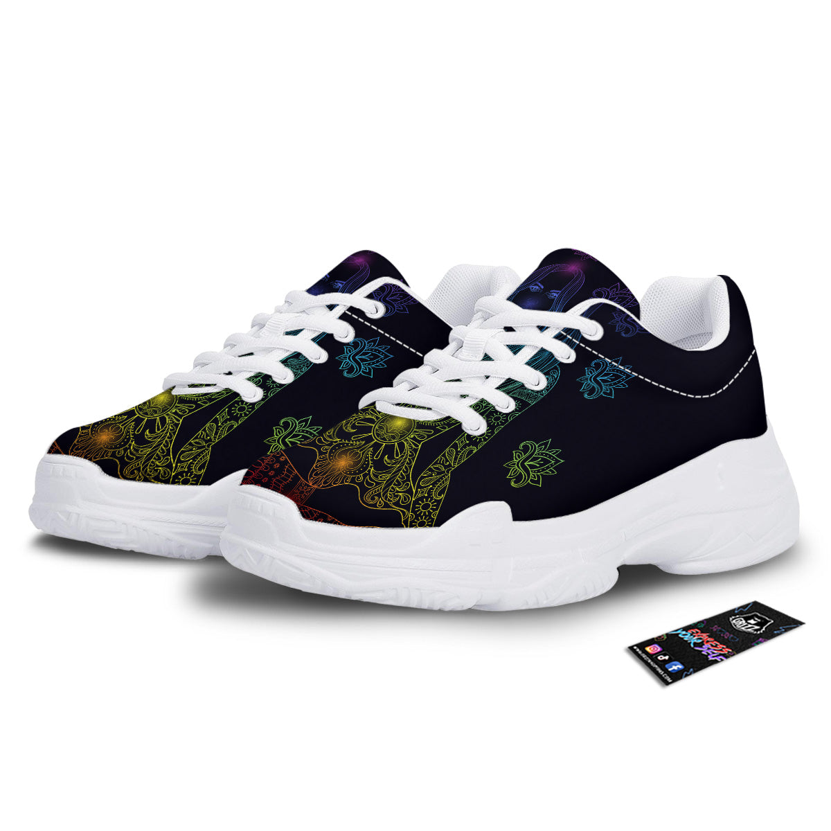 Seven Chakras Bohemian Print White Chunky Shoes-grizzshop