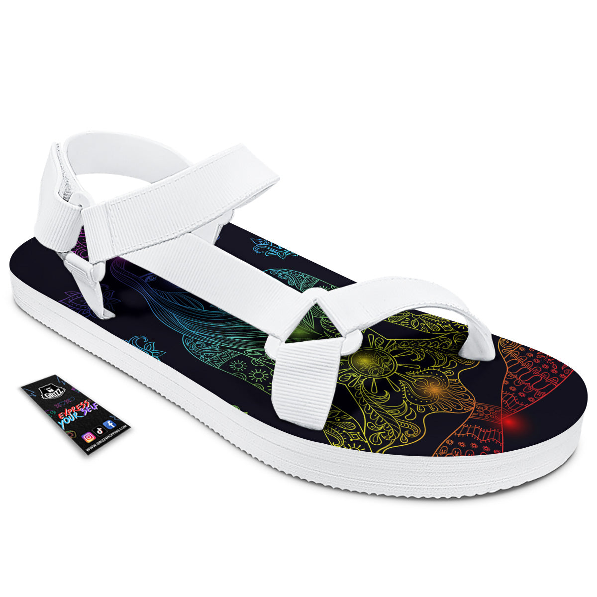 Seven Chakras Bohemian Print White Open Toe Sandals-grizzshop