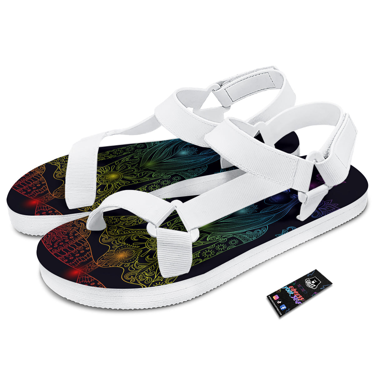 Seven Chakras Bohemian Print White Open Toe Sandals-grizzshop