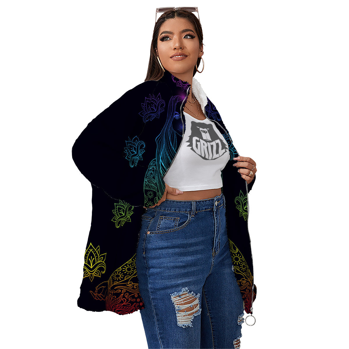 Seven Chakras Bohemian Print Women's Sherpa Jacket-grizzshop