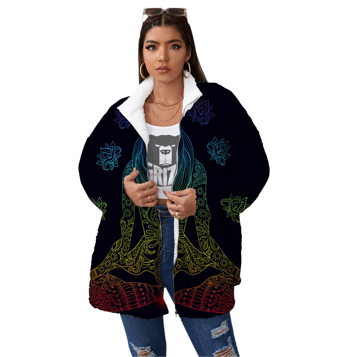 Seven Chakras Bohemian Print Women's Sherpa Jacket-grizzshop