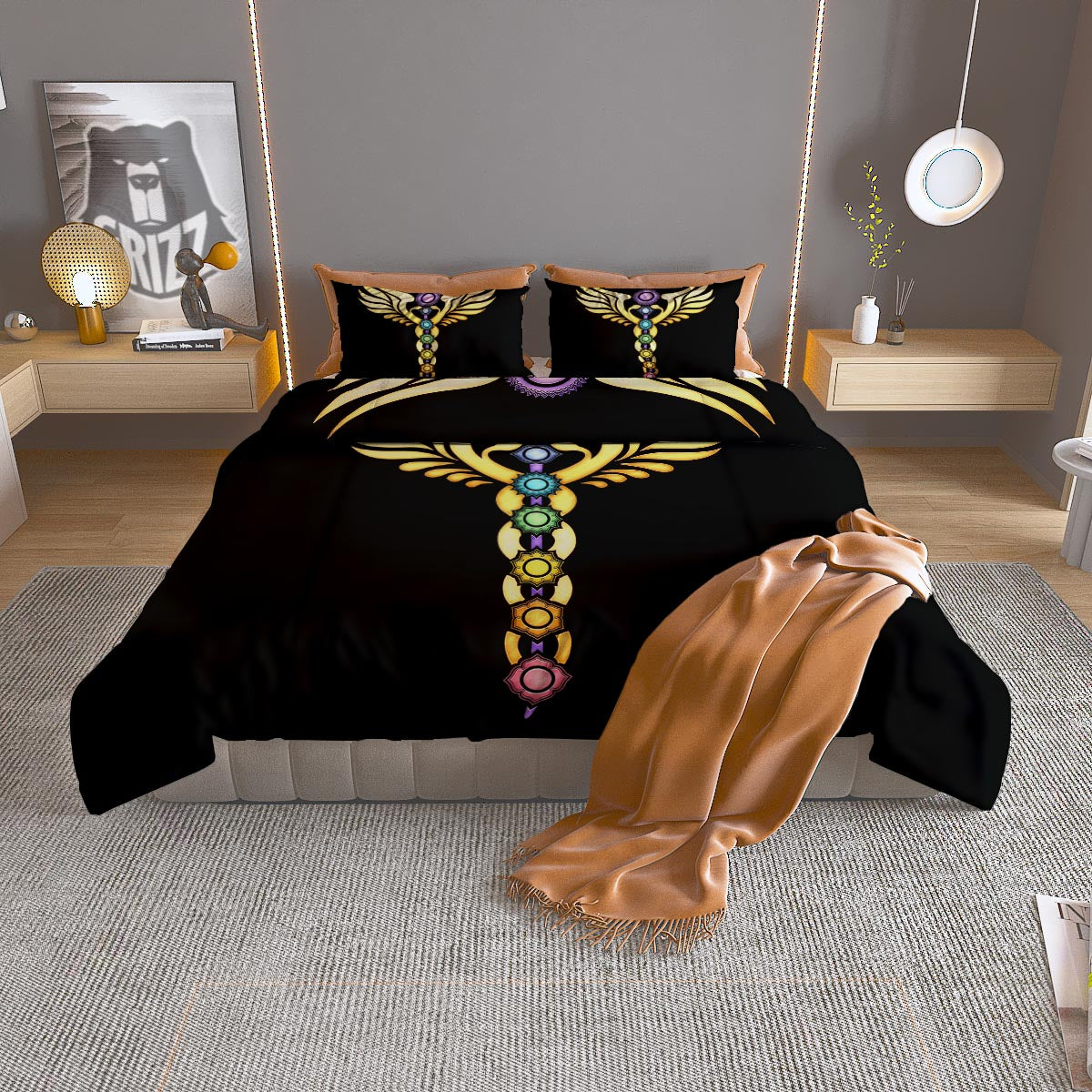 Seven Chakras Caduceus Print Duvet Cover Bedding Set