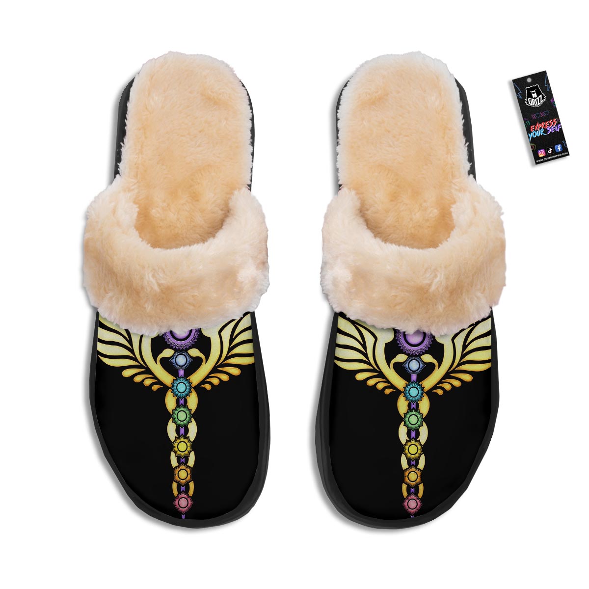 Seven Chakras Caduceus Print Slippers-grizzshop