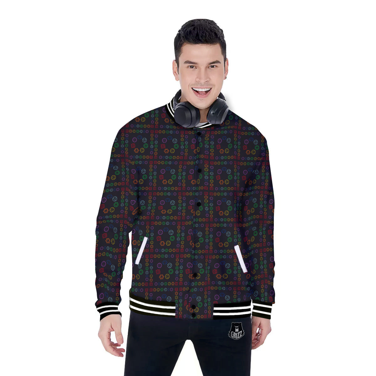 Seven Chakras Colorful Print Pattern Baseball Jacket-grizzshop