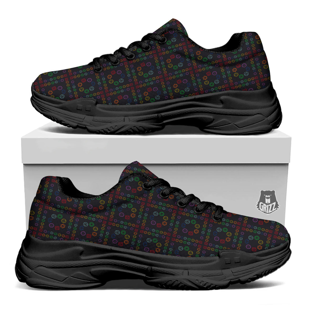 Seven Chakras Colorful Print Pattern Black Chunky Shoes-grizzshop