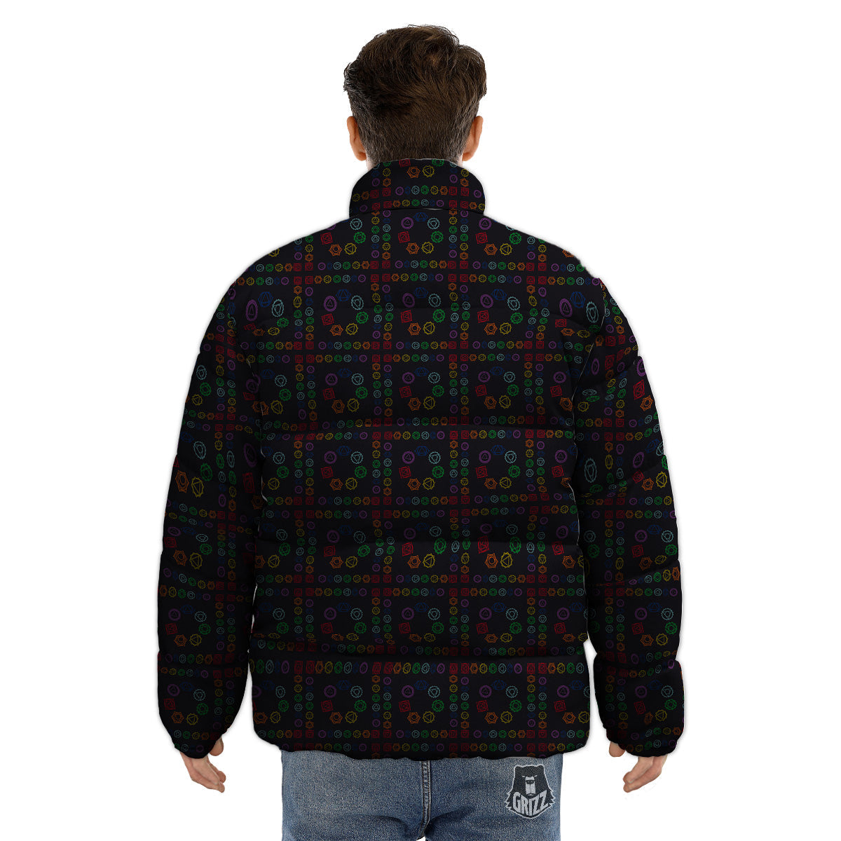 Seven Chakras Colorful Print Pattern Puffer Jacket-grizzshop