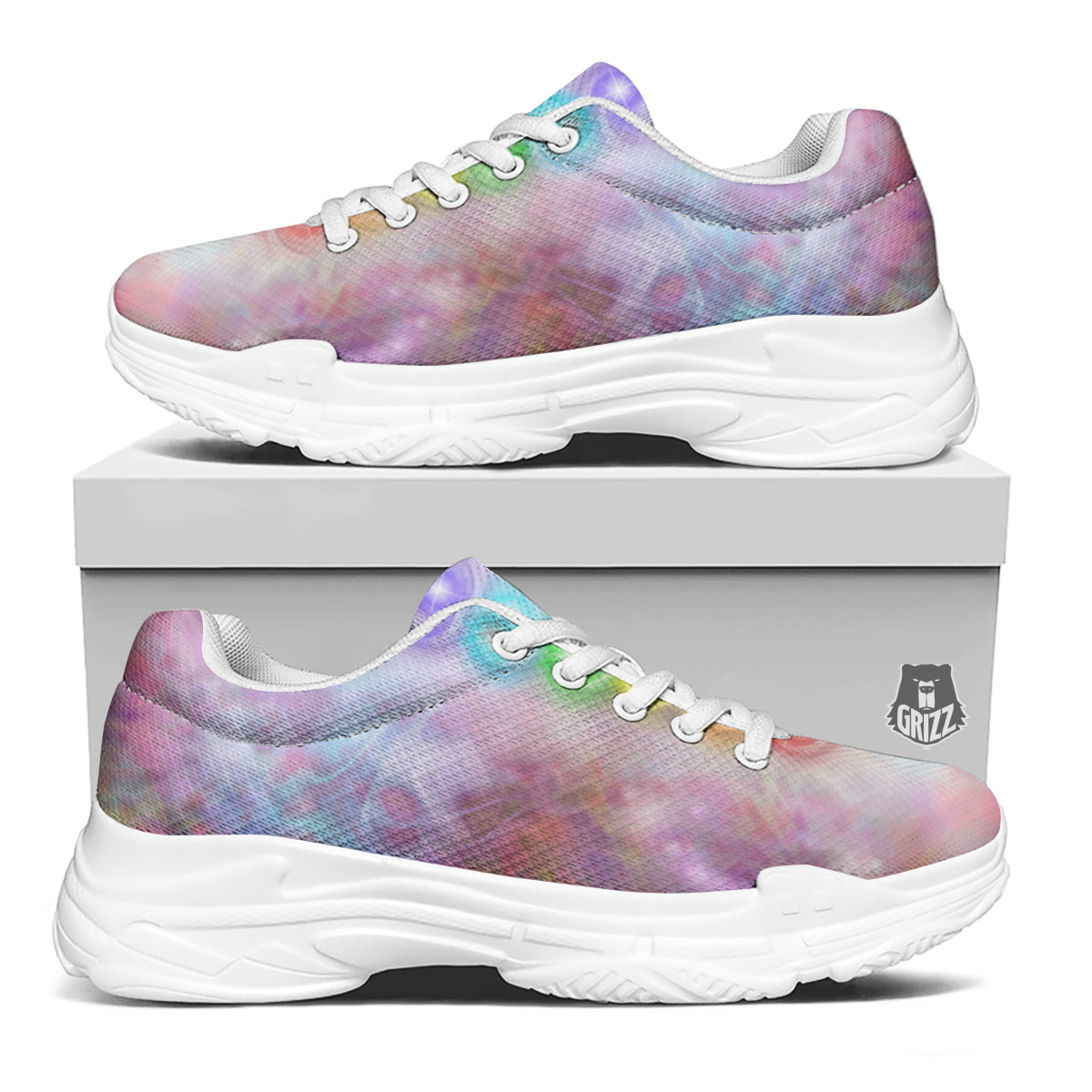 Seven Chakras Colorful Print White Chunky Shoes-grizzshop