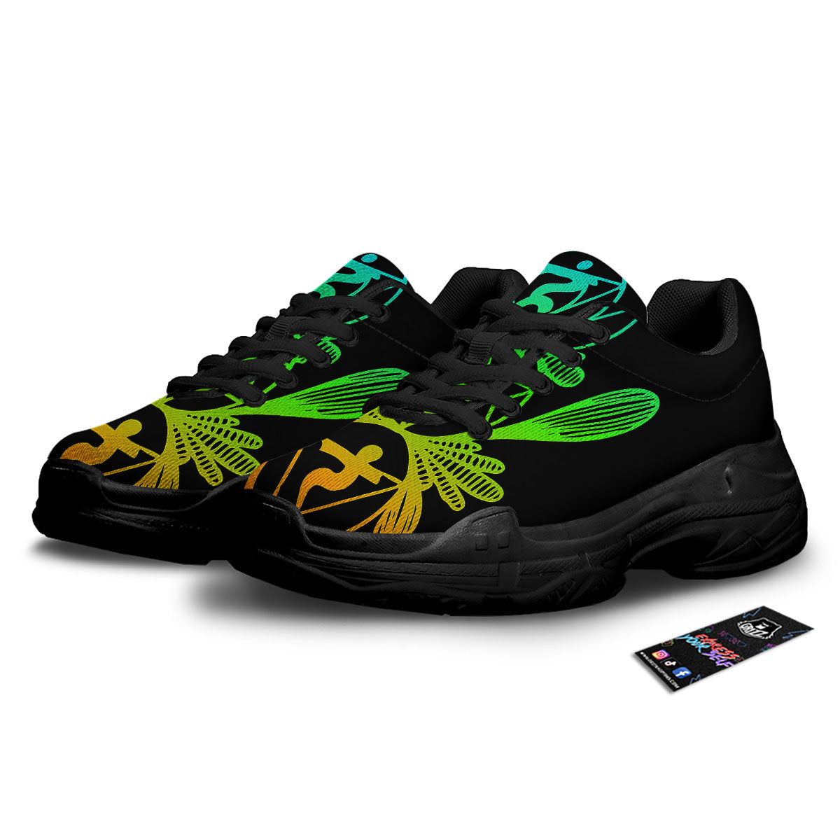 Seven Chakras Spiritual Print Black Chunky Shoes-grizzshop