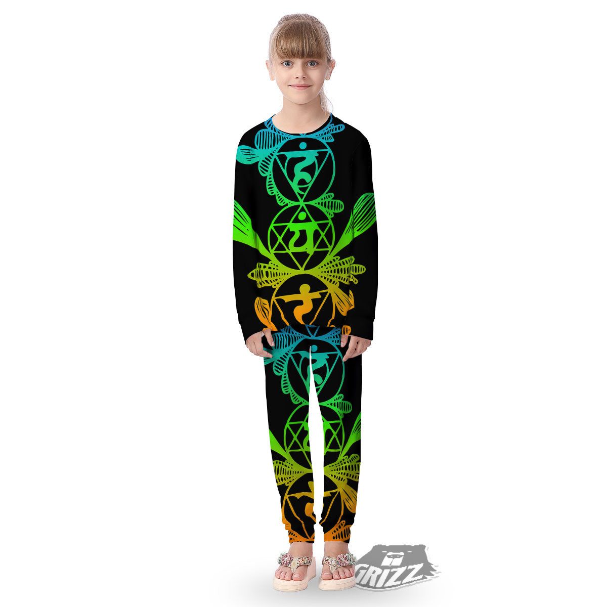 Seven Chakras Spiritual Print Kid's Pajamas-grizzshop