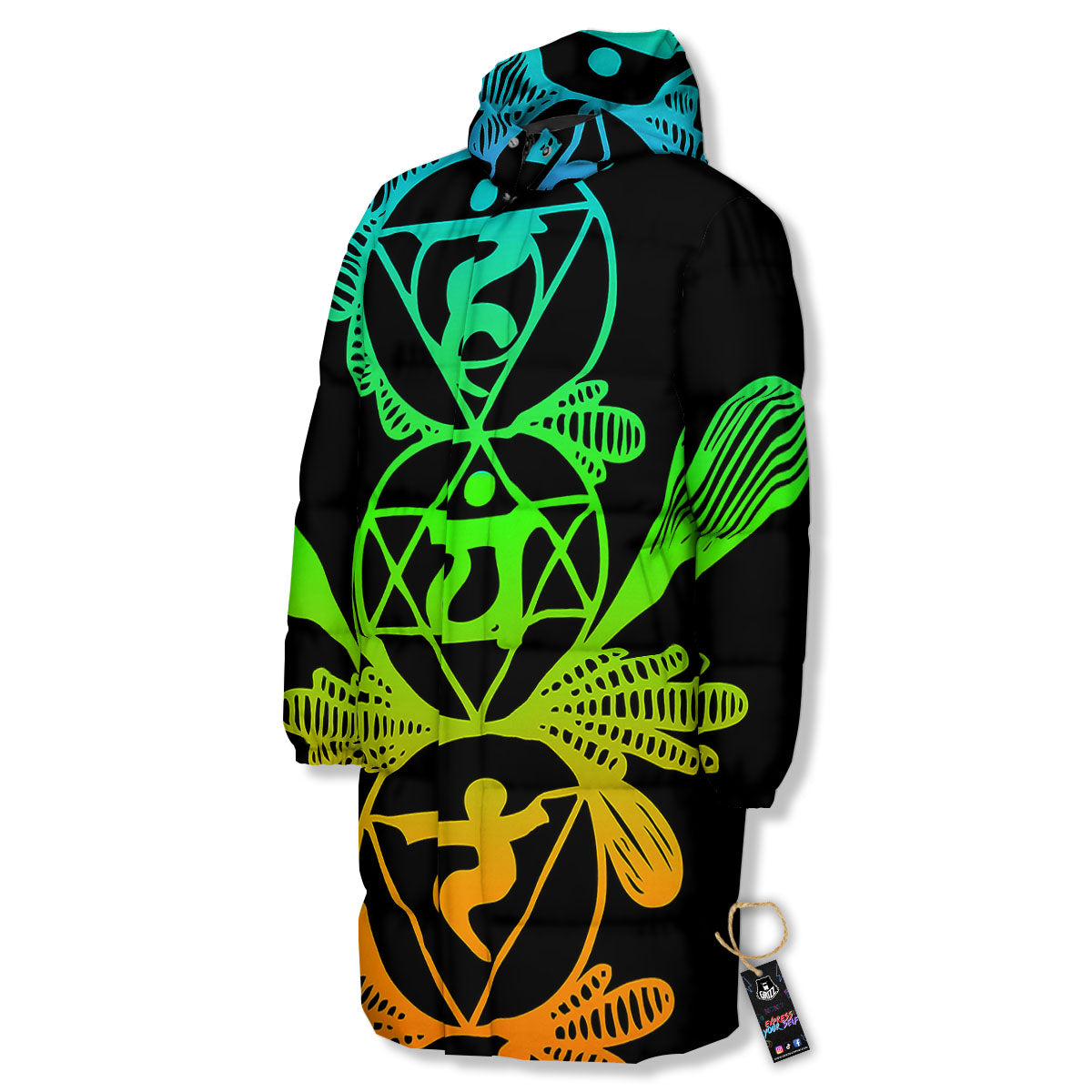 Seven Chakras Spiritual Print Long Down Jacket-grizzshop