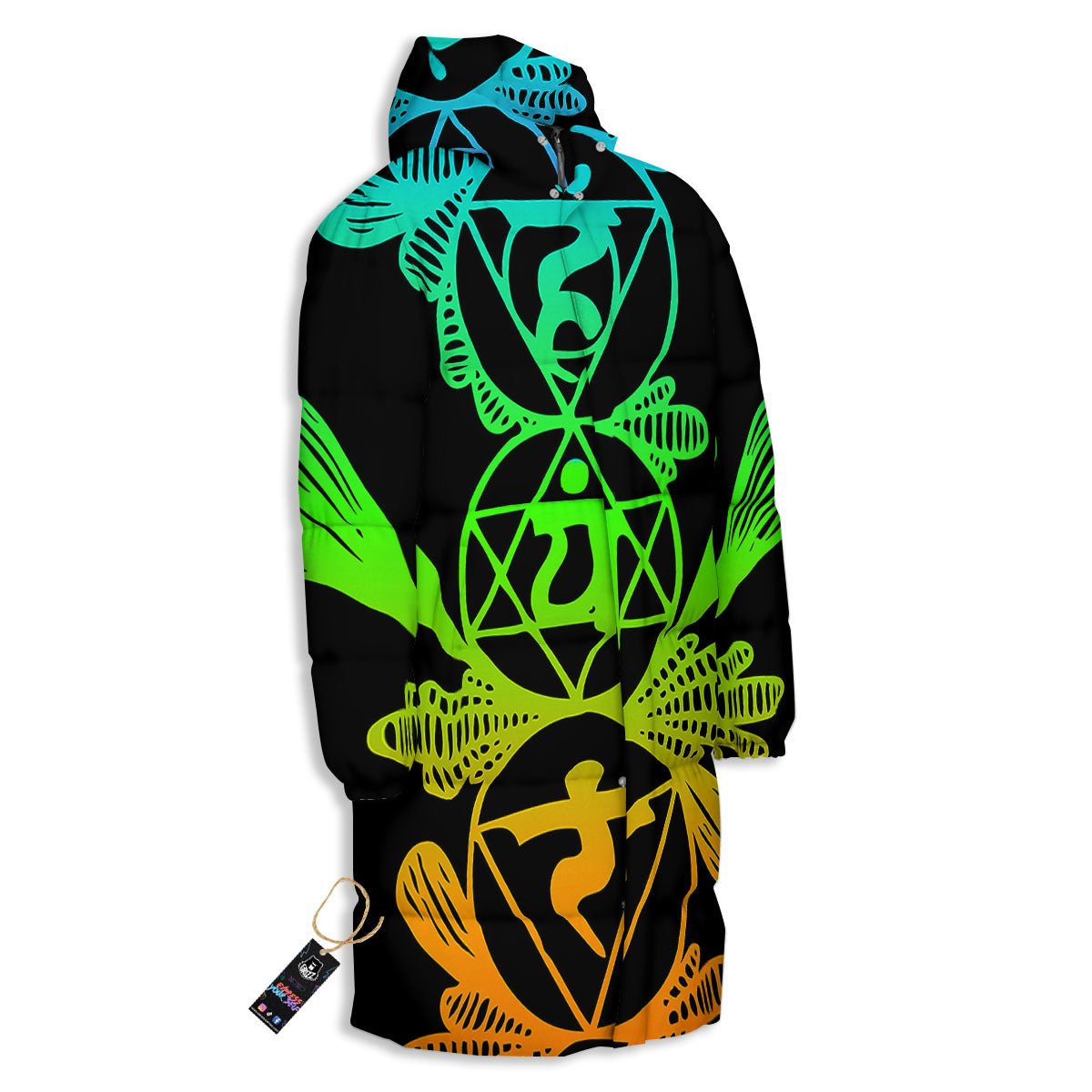 Seven Chakras Spiritual Print Long Down Jacket-grizzshop