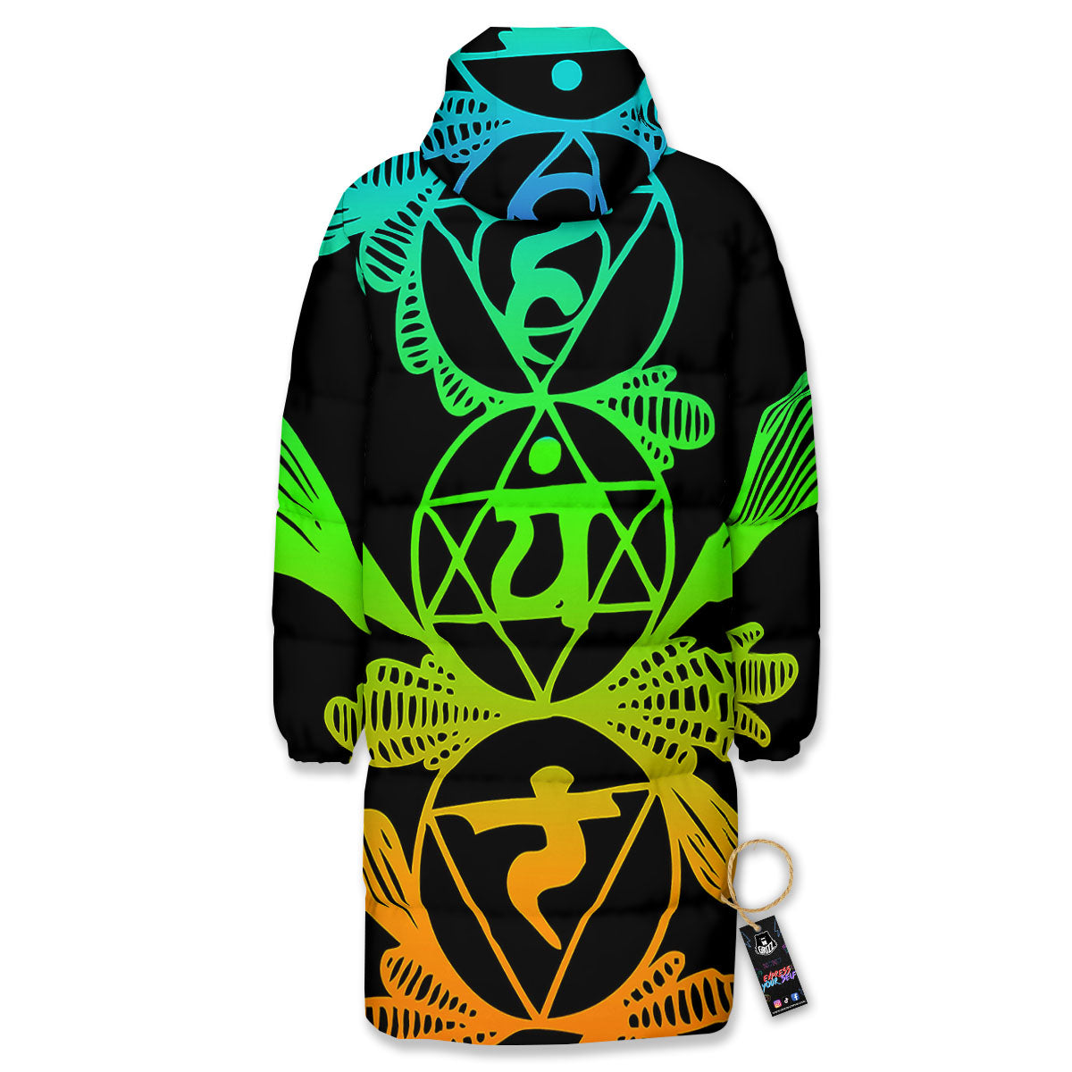 Seven Chakras Spiritual Print Long Down Jacket-grizzshop
