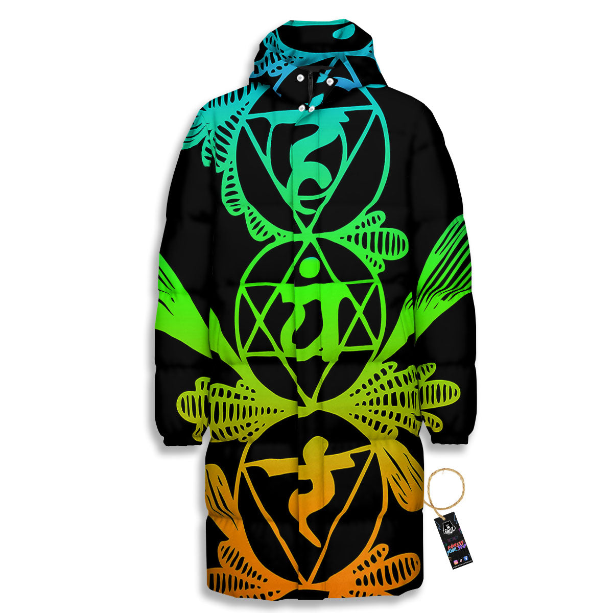 Seven Chakras Spiritual Print Long Down Jacket-grizzshop