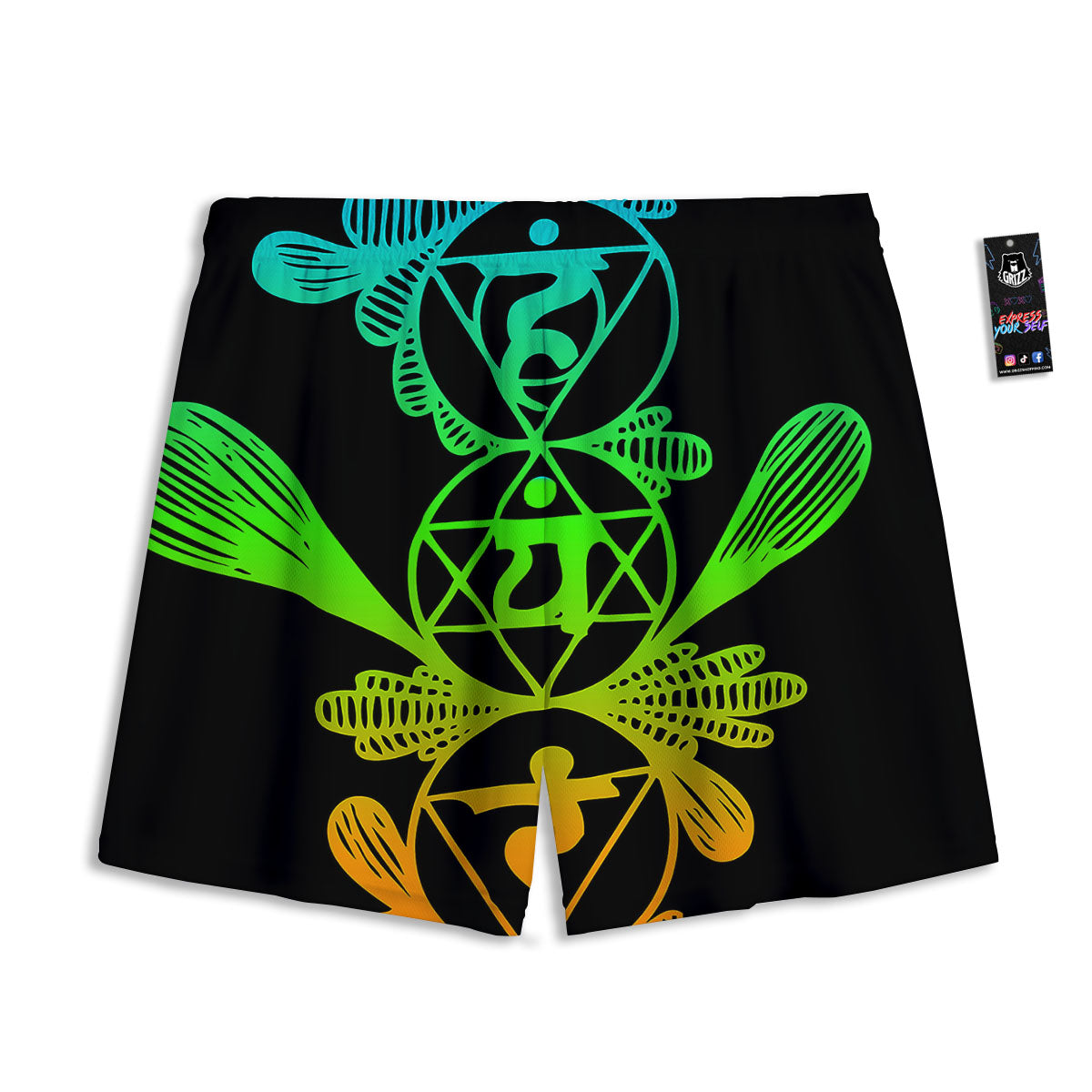 Seven Chakras Spiritual Print Mesh Shorts
