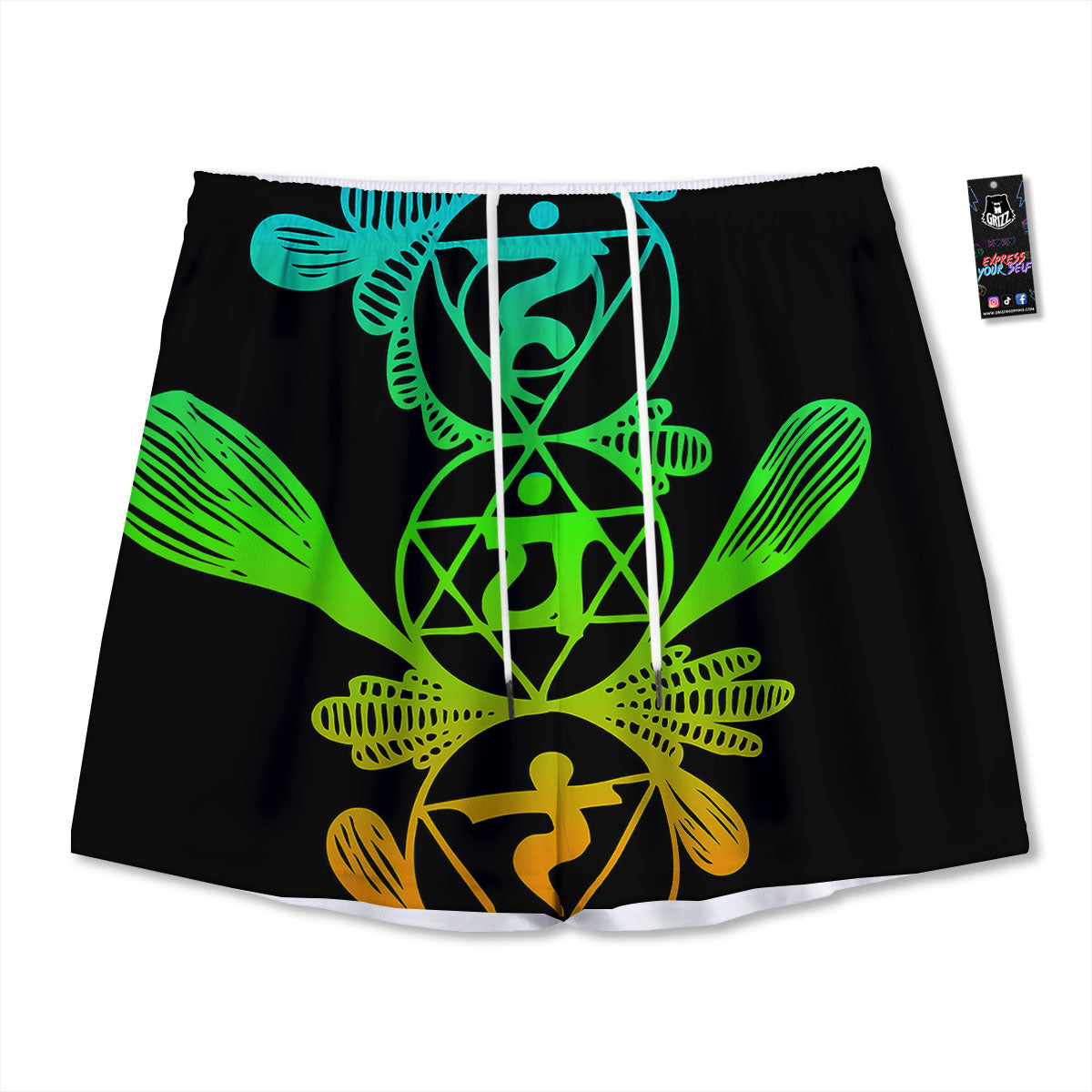 Seven Chakras Spiritual Print Mesh Shorts