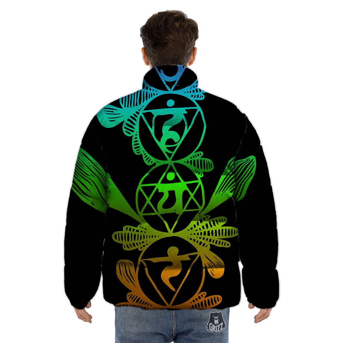 Seven Chakras Spiritual Print Puffer Jacket-grizzshop