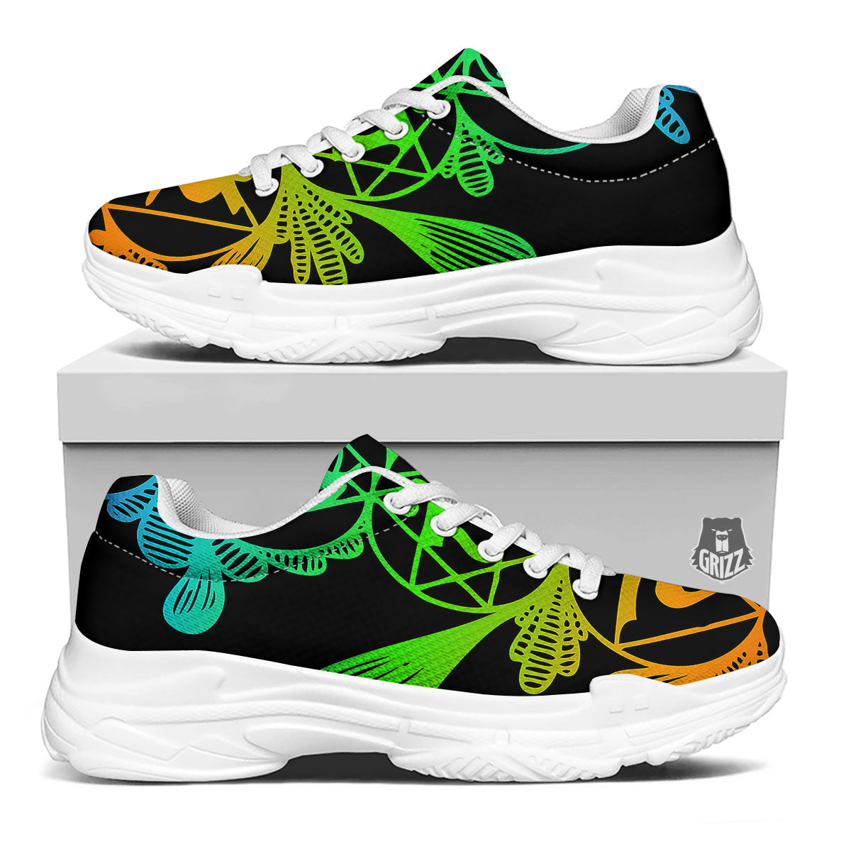 Seven Chakras Spiritual Print White Chunky Shoes-grizzshop