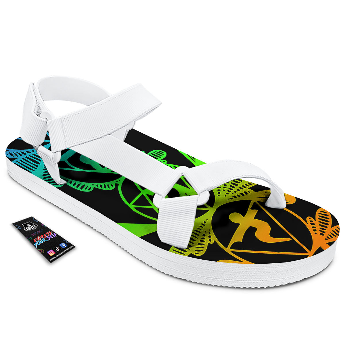 Seven Chakras Spiritual Print White Open Toe Sandals-grizzshop