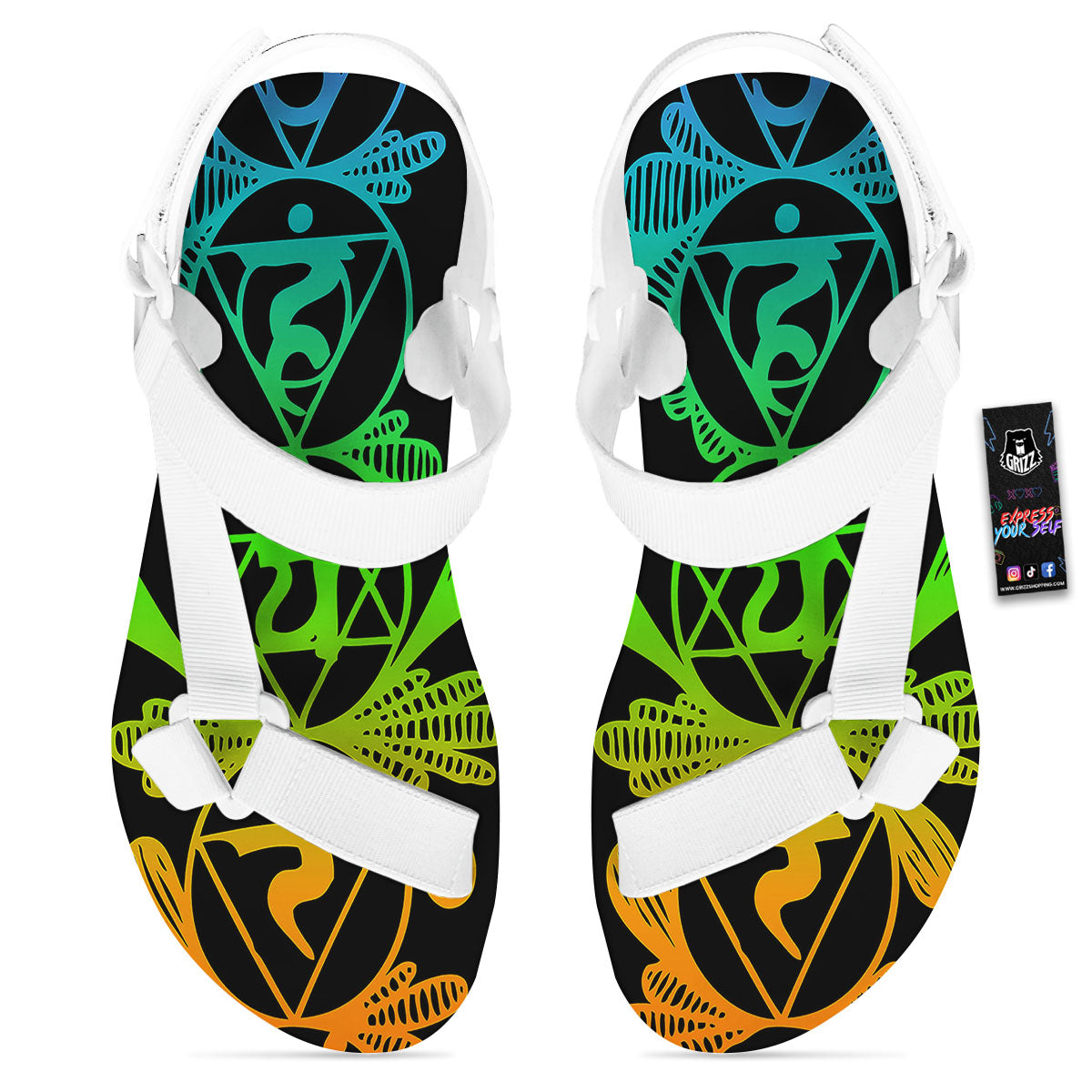 Seven Chakras Spiritual Print White Open Toe Sandals-grizzshop