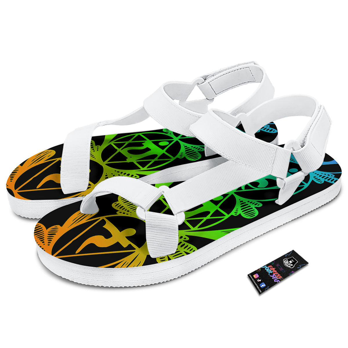 Seven Chakras Spiritual Print White Open Toe Sandals-grizzshop