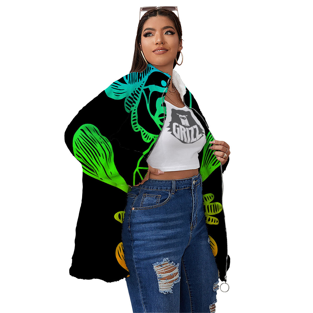 Seven Chakras Spiritual Print Women's Sherpa Jacket-grizzshop