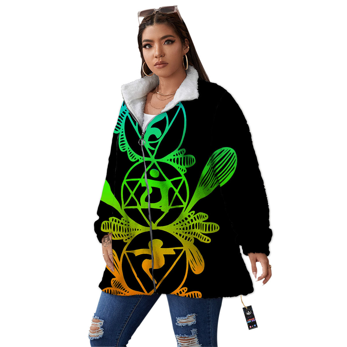 Seven Chakras Spiritual Print Women's Sherpa Jacket-grizzshop