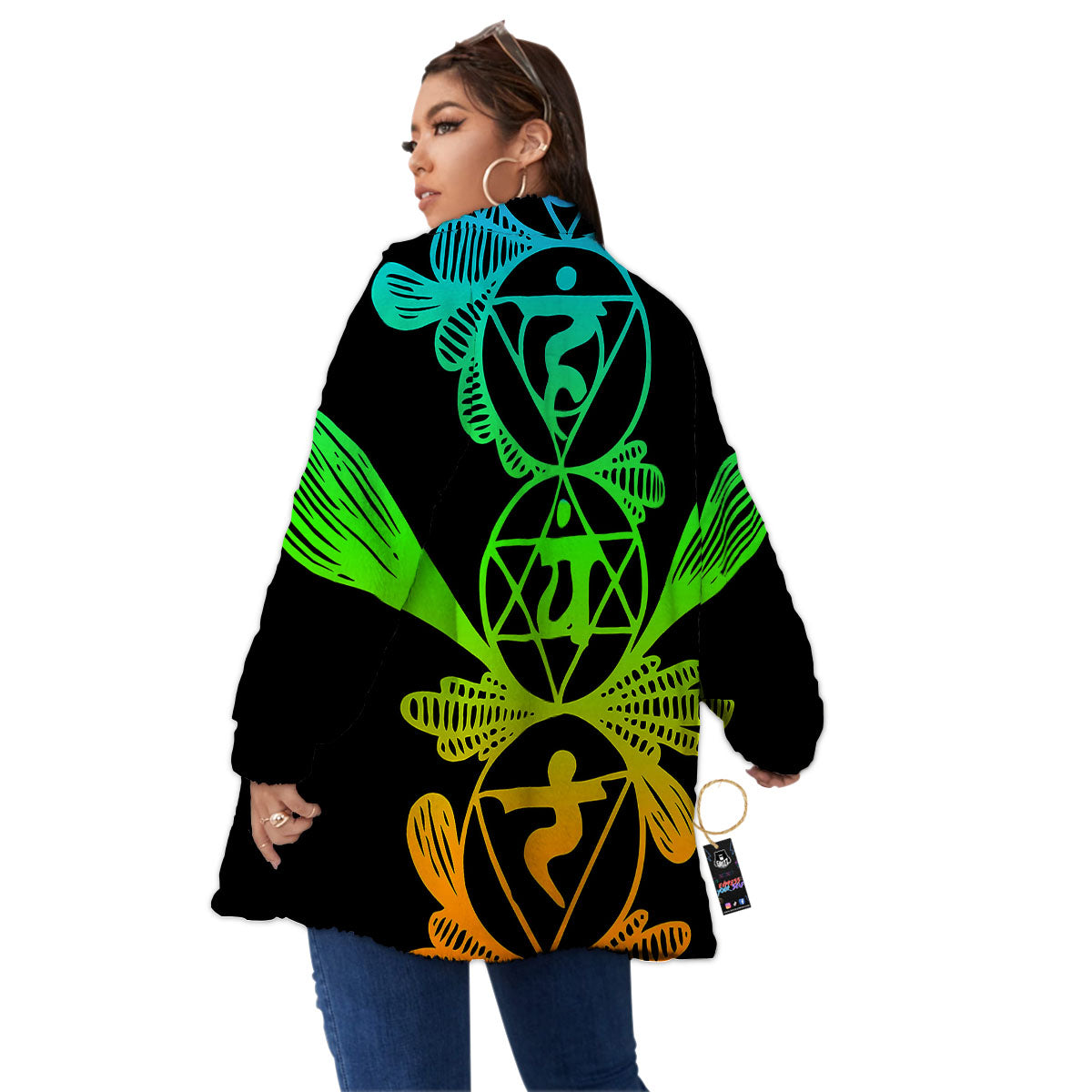 Seven Chakras Spiritual Print Women's Sherpa Jacket-grizzshop