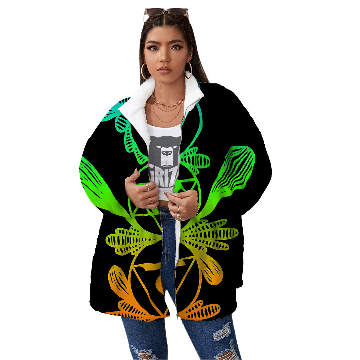 Seven Chakras Spiritual Print Women's Sherpa Jacket-grizzshop