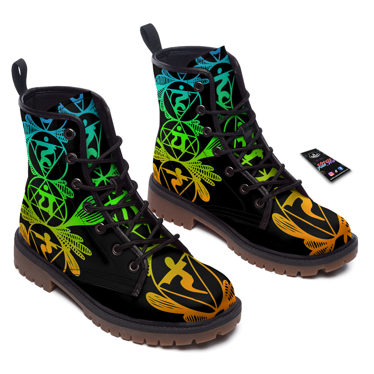 Seven Chakras Spiritual Print Work Boots-grizzshop