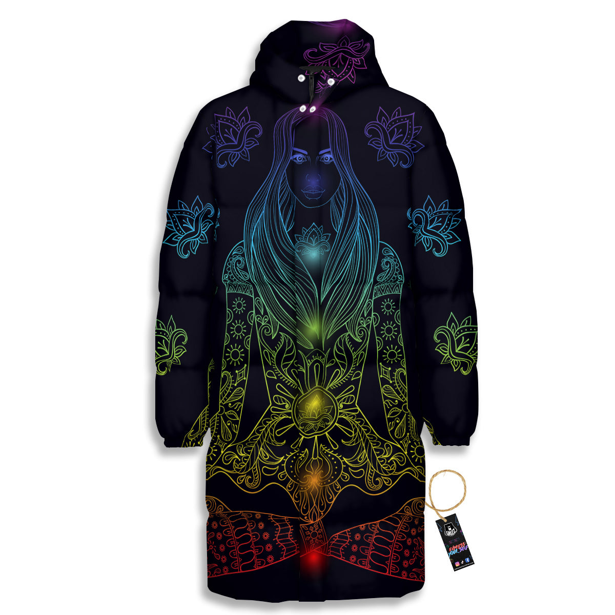 Seven Chakras Bohemian Print Long Down Jacket