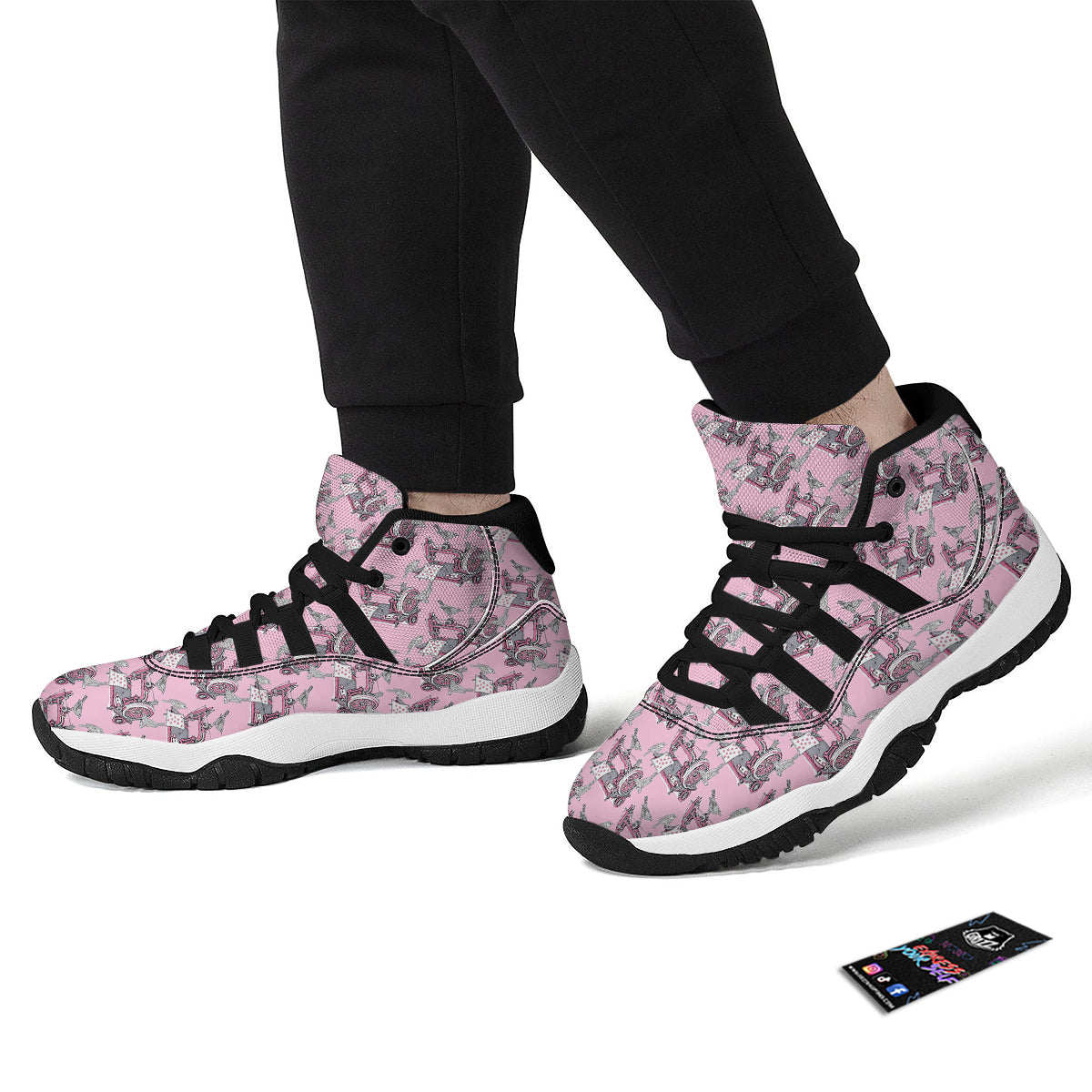 Sewing Machine Pattern Print Black Bball Shoes-grizzshop