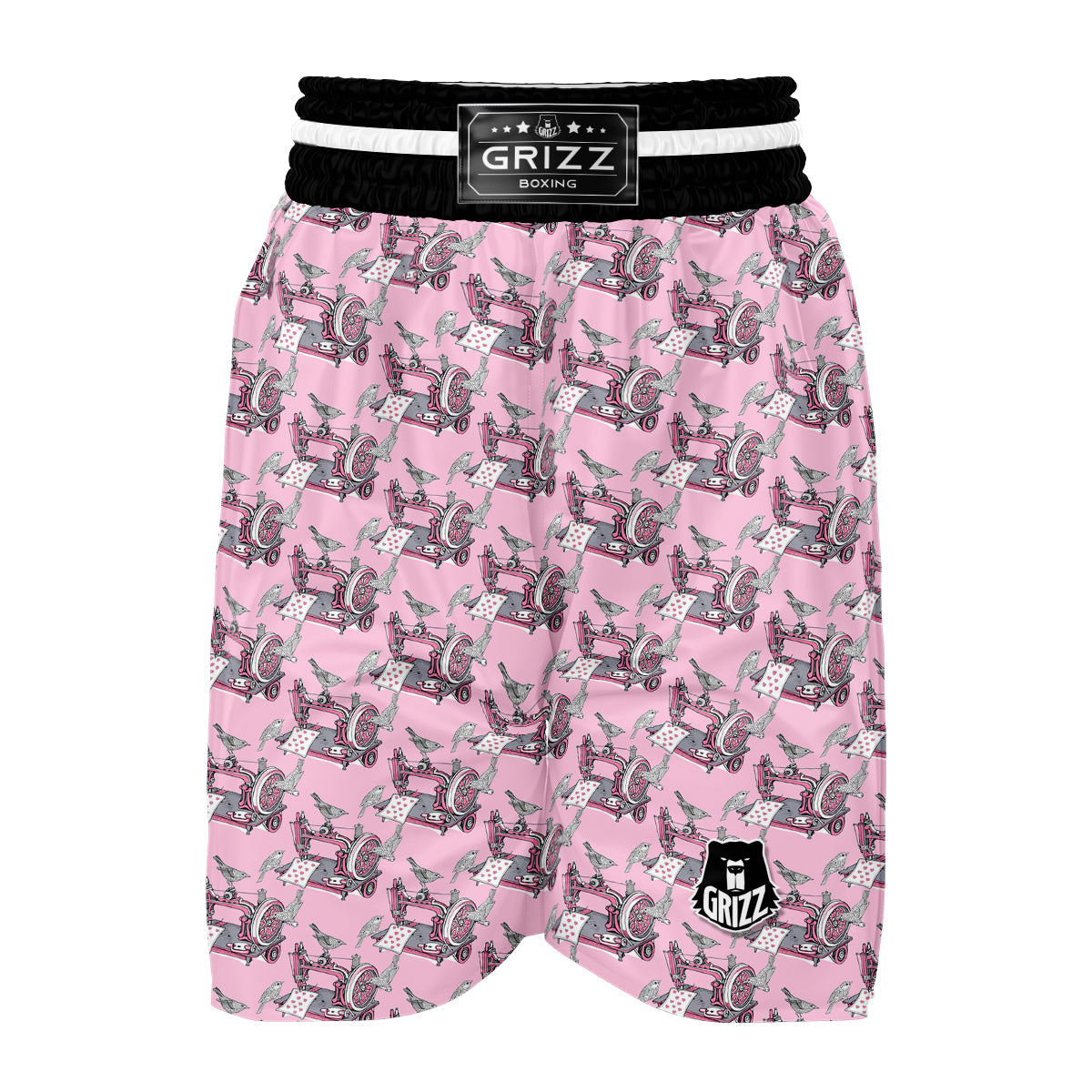 Sewing Machine Pattern Print Boxing Shorts-grizzshop