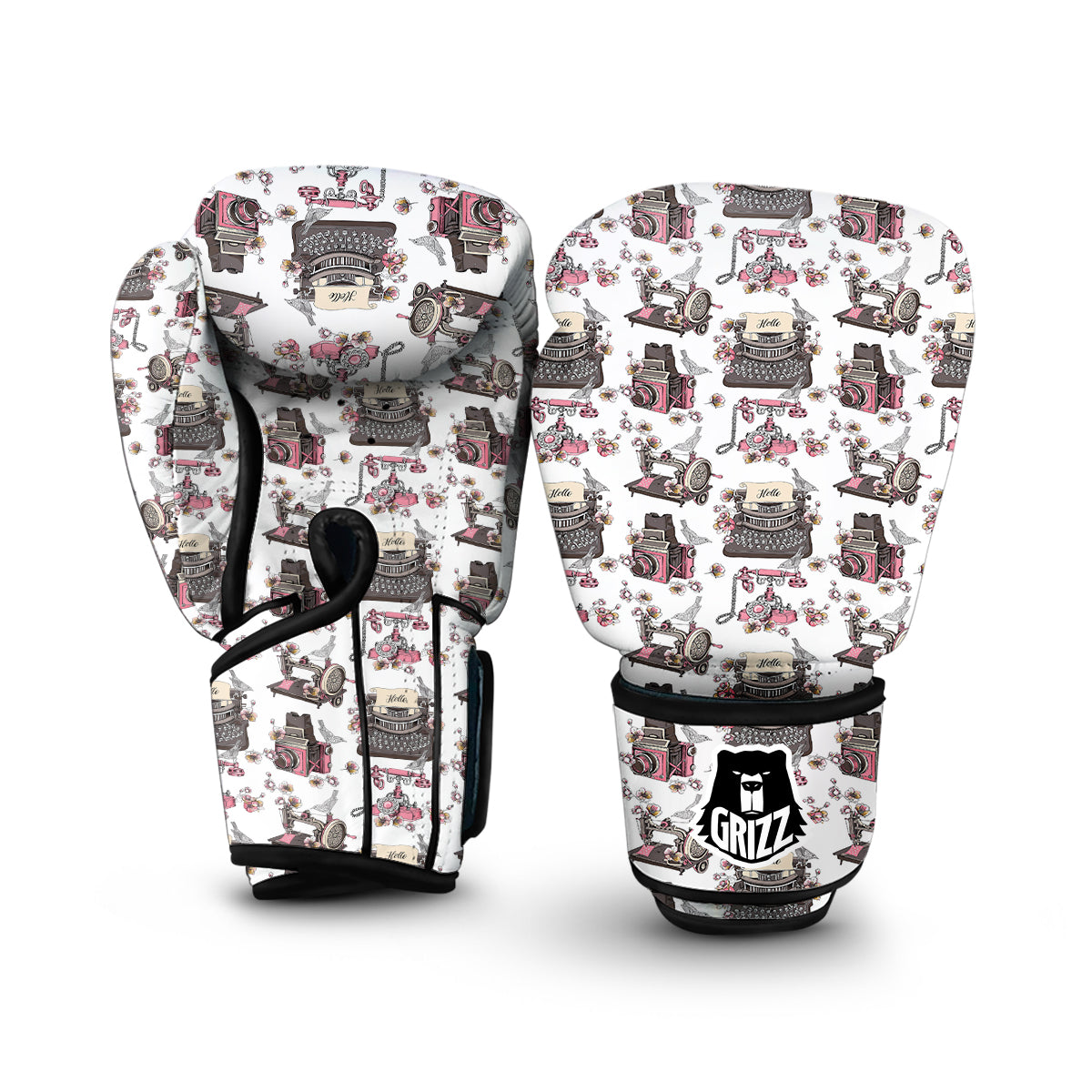 Sewing Machine Print Pattern Boxing Gloves-grizzshop