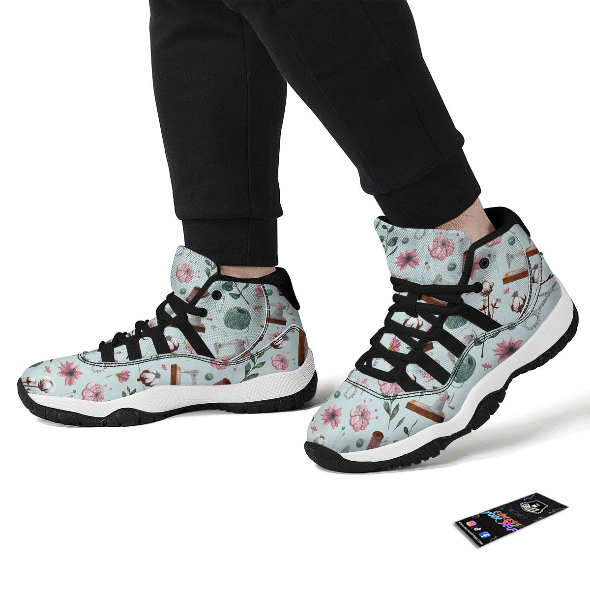 Sewing Pattern Print Black Bball Shoes-grizzshop