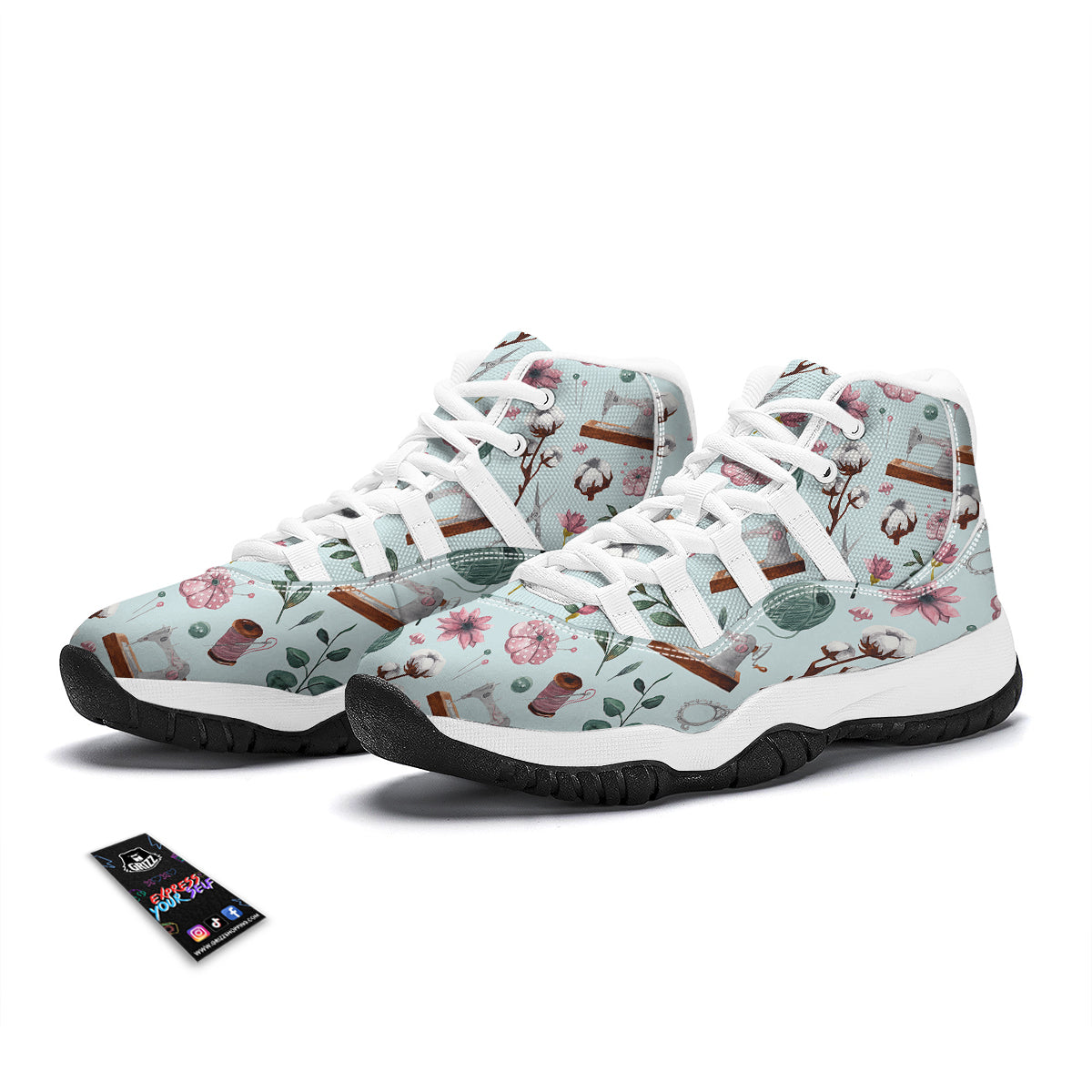 Sewing Pattern Print White Bball Shoes-grizzshop