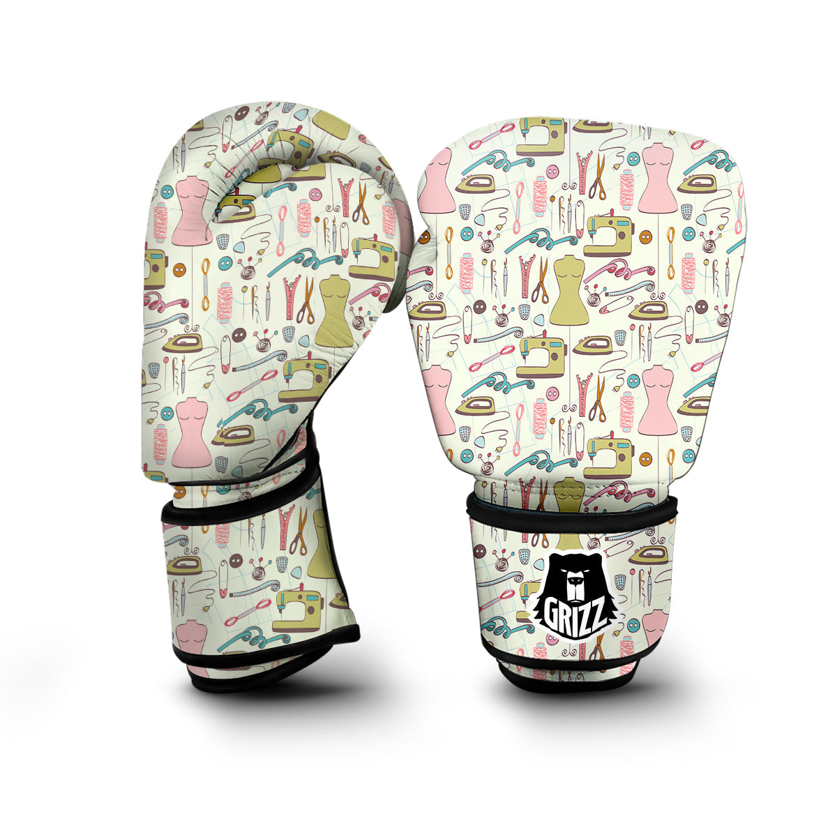 Sewing Print Pattern Boxing Gloves-grizzshop