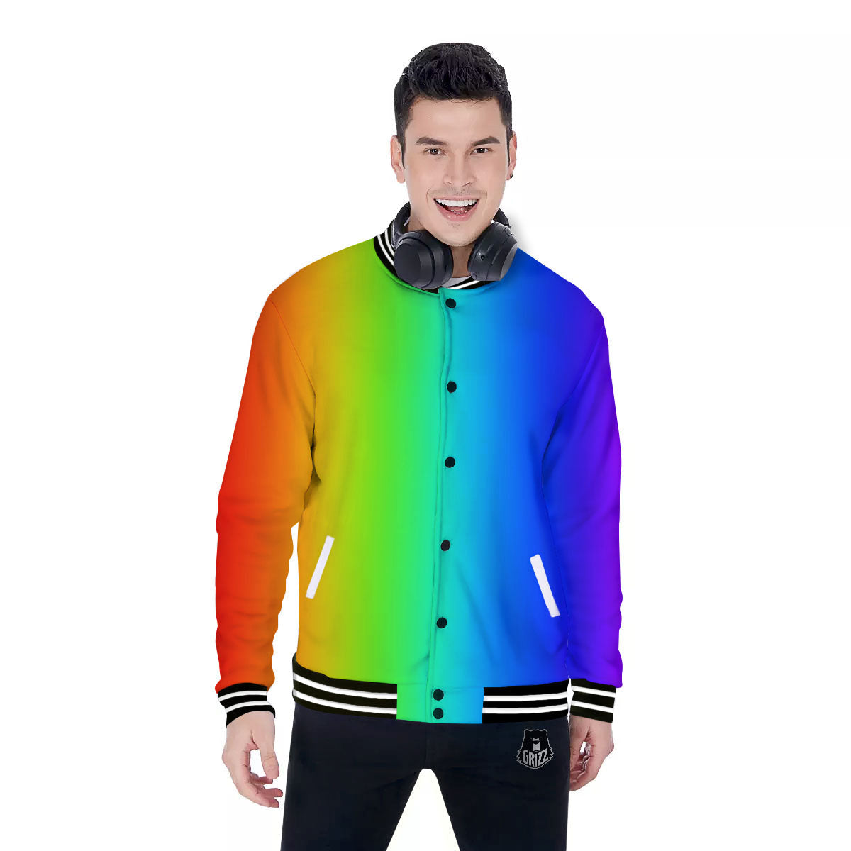 Shades Rainbow Print Pattern Baseball Jacket-grizzshop