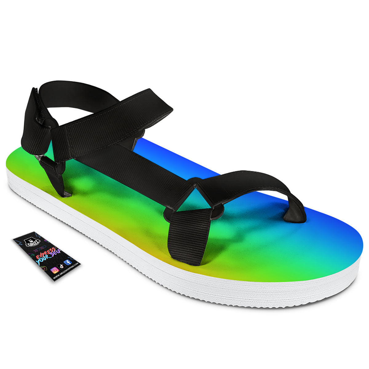 Shades Rainbow Print Pattern Black Open Toe Sandals-grizzshop