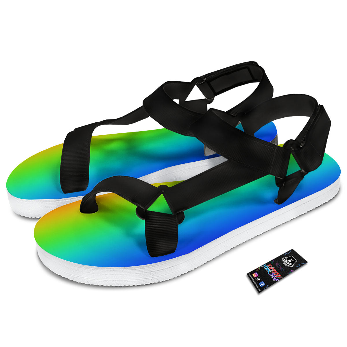 Shades Rainbow Print Pattern Black Open Toe Sandals-grizzshop
