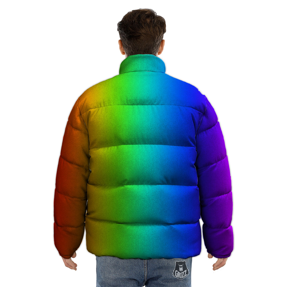 Shades Rainbow Print Pattern Puffer Jacket-grizzshop